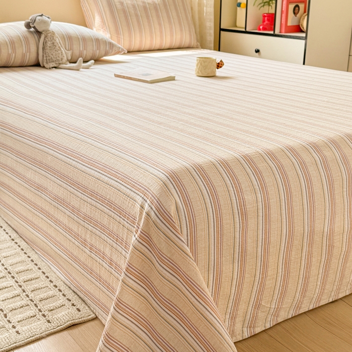 91家纺网 家纺一手货源 找家纺 丝芙妮家居 2026春夏新款皱皱棉双层纱泡芙棉床单 床单单件 晨光-黄