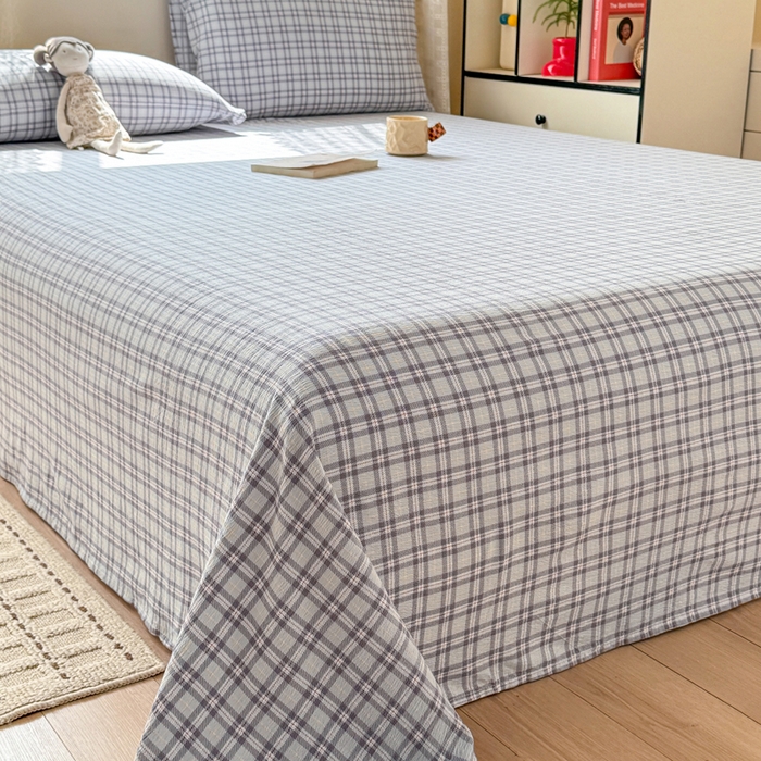 91家纺网 家纺一手货源 找家纺 丝芙妮家居 2026春夏新款皱皱棉双层纱泡芙棉床单 床单单件 怀旧-兰