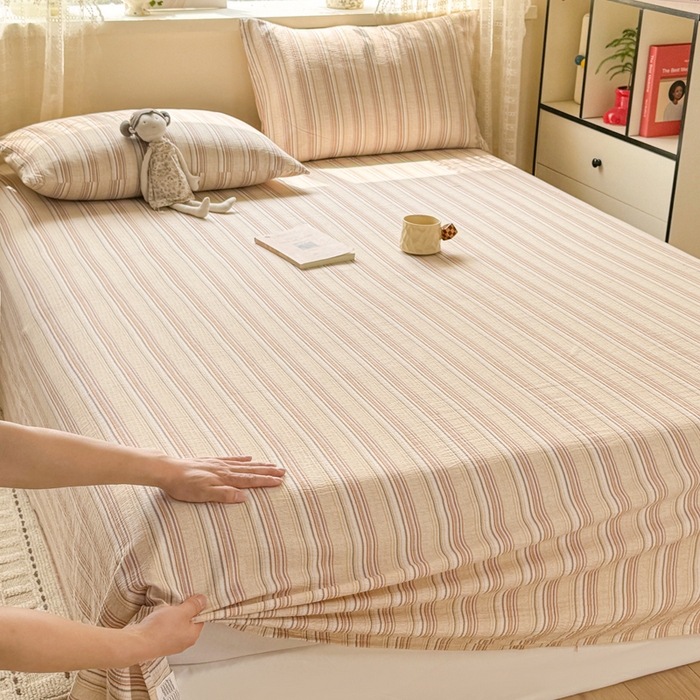 91家纺网 家纺一手货源 找家纺 丝芙妮家居 2026春夏新款皱皱棉双层纱泡芙棉床单 床单单件 晨光-黄