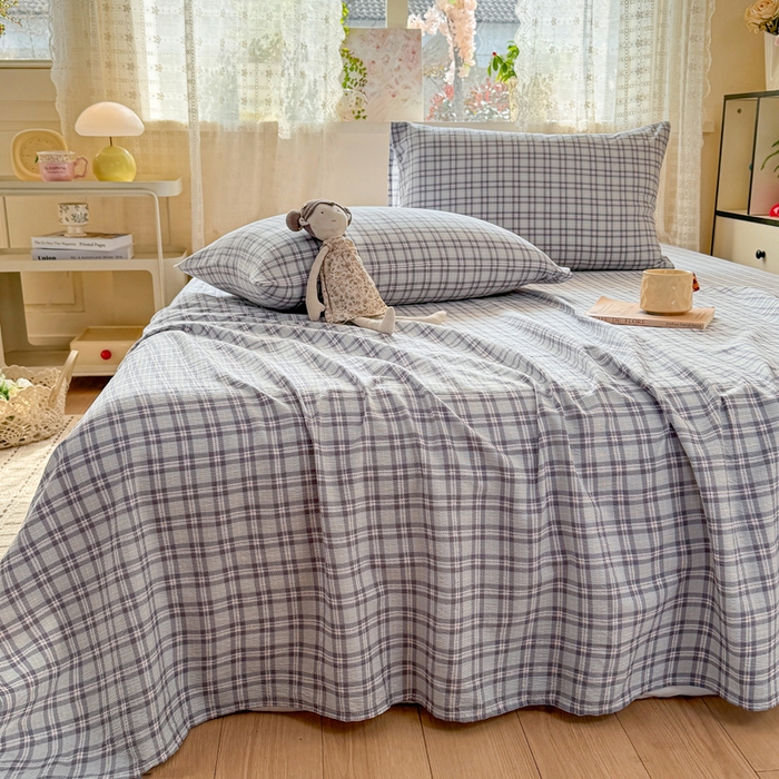 91家纺网 家纺一手货源 找家纺 丝芙妮家居 2026春夏新款皱皱棉双层纱泡芙棉床单 床单单件 怀旧-兰