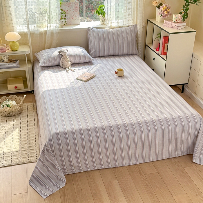 91家纺网 家纺一手货源 找家纺 丝芙妮家居 2026春夏新款皱皱棉双层纱泡芙棉床单 床单单件 晨光-灰