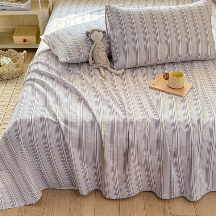 91家纺网 家纺一手货源 找家纺 丝芙妮家居 2026春夏新款皱皱棉双层纱泡芙棉床单 床单单件 晨光-灰