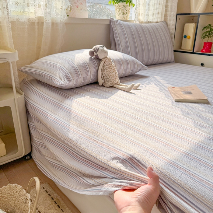 91家纺网 家纺一手货源 找家纺 丝芙妮家居 2026春夏新款皱皱棉双层纱泡芙棉床单 床单单件 晨光-灰