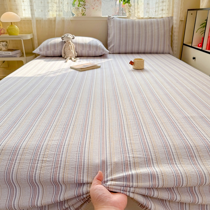 91家纺网 家纺一手货源 找家纺 丝芙妮家居 2026春夏新款皱皱棉双层纱泡芙棉床单 床单单件 晨光-灰