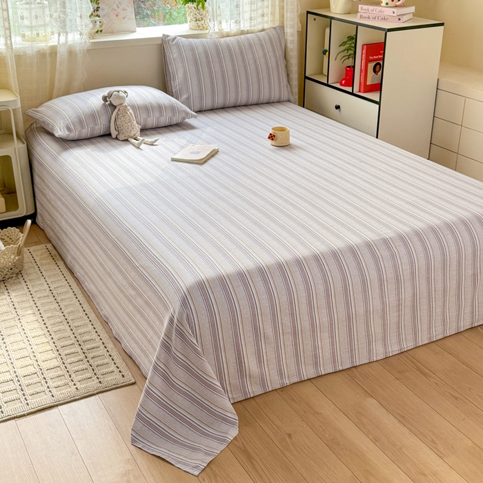 91家纺网 家纺一手货源 找家纺 丝芙妮家居 2026春夏新款皱皱棉双层纱泡芙棉床单 床单单件 晨光-灰