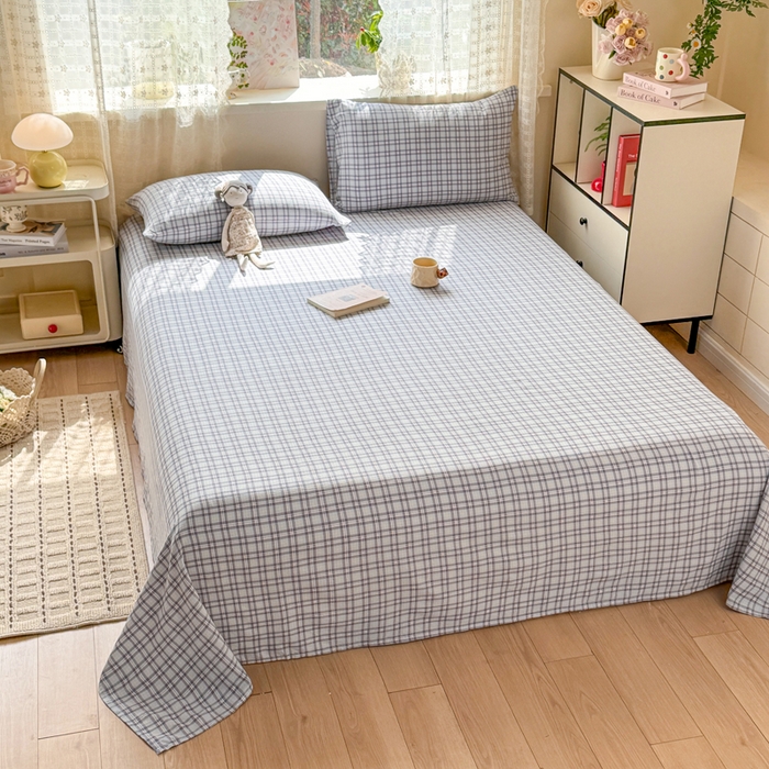 91家纺网 家纺一手货源 找家纺 丝芙妮家居 2026春夏新款皱皱棉双层纱泡芙棉床单 床单单件 怀旧-兰