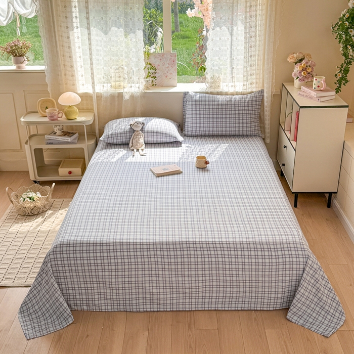 91家纺网 家纺一手货源 找家纺 丝芙妮家居 2026春夏新款皱皱棉双层纱泡芙棉床单 床单单件 怀旧-兰