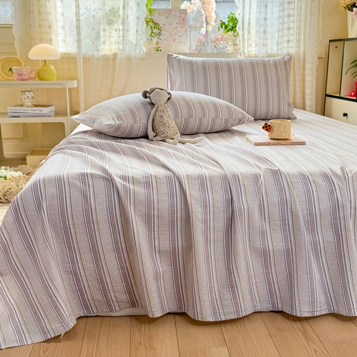 91家纺网 家纺一手货源 找家纺 丝芙妮家居 2026春夏新款皱皱棉双层纱泡芙棉床单 床单单件 晨光-灰
