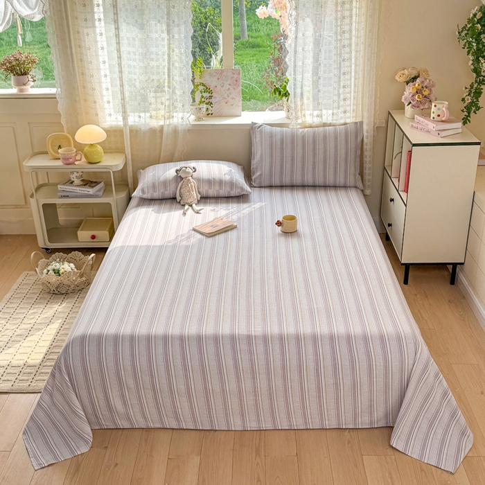 91家纺网 家纺一手货源 找家纺 丝芙妮家居 2026春夏新款皱皱棉双层纱泡芙棉床单 床单单件 晨光-灰