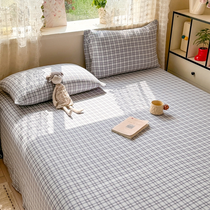 91家纺网 家纺一手货源 找家纺 丝芙妮家居 2026春夏新款皱皱棉双层纱泡芙棉床单 床单单件 怀旧-兰