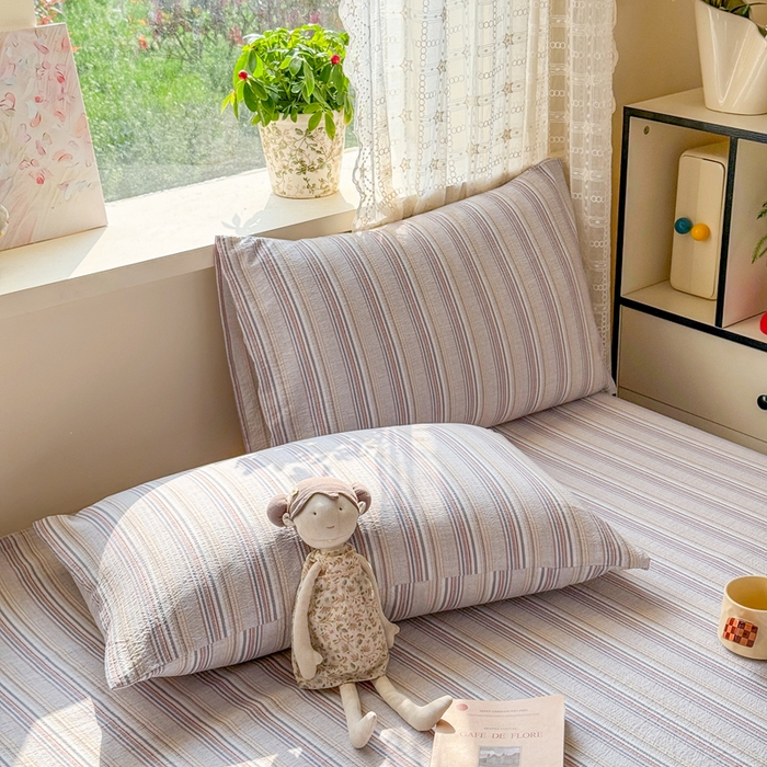 91家纺网 家纺一手货源 找家纺 丝芙妮家居 2026春夏新款皱皱棉双层纱泡芙棉床单 床单单件 晨光-灰