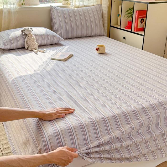 91家纺网 家纺一手货源 找家纺 丝芙妮家居 2026春夏新款皱皱棉双层纱泡芙棉床单 床单单件 晨光-灰