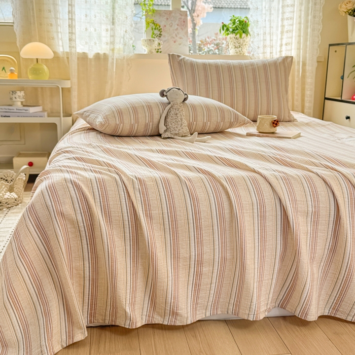 91家纺网 家纺一手货源 找家纺 丝芙妮家居 2026春夏新款皱皱棉双层纱泡芙棉床单 床单单件 晨光-黄