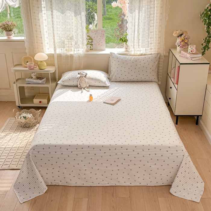 91家纺网 家纺一手货源 找家纺 丝芙妮家居 2026春夏新款皱皱棉双层纱泡芙棉床单 床单单件 知锦