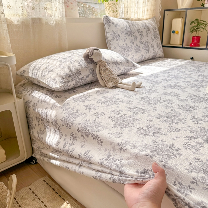 91家纺网 家纺一手货源 找家纺 丝芙妮家居 2026春夏新款皱皱棉双层纱泡芙棉床单 床单单件 雅蔓