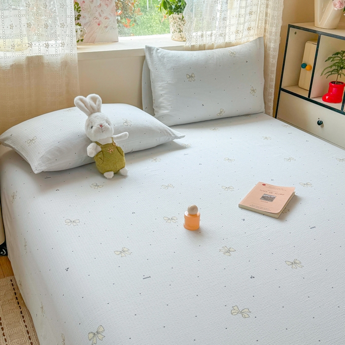 91家纺网 家纺一手货源 找家纺 丝芙妮家居 2026春夏新款皱皱棉双层纱泡芙棉床单 床单单件 云蝶-兰