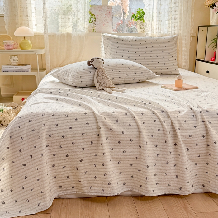 91家纺网 家纺一手货源 找家纺 丝芙妮家居 2026春夏新款皱皱棉双层纱泡芙棉床单 床单单件 知锦