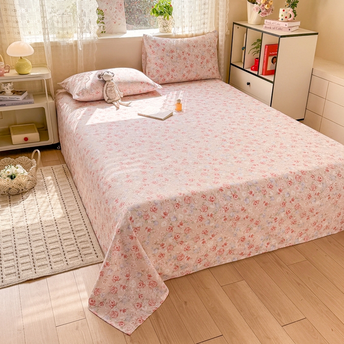 91家纺网 家纺一手货源 找家纺 丝芙妮家居 2026春夏新款皱皱棉双层纱泡芙棉床单 床单单件 花簇