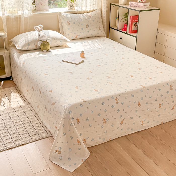 91家纺网 家纺一手货源 找家纺 丝芙妮家居 2026春夏新款皱皱棉双层纱泡芙棉床单 床单单件 牧歌