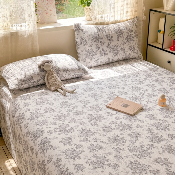 91家纺网 家纺一手货源 找家纺 丝芙妮家居 2026春夏新款皱皱棉双层纱泡芙棉床单 床单单件 雅蔓