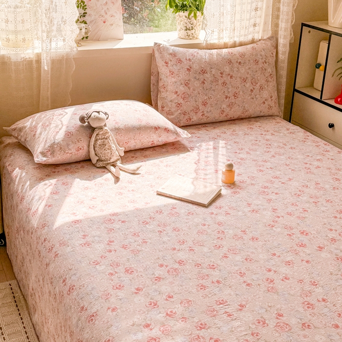 91家纺网 家纺一手货源 找家纺 丝芙妮家居 2026春夏新款皱皱棉双层纱泡芙棉床单 床单单件 花簇