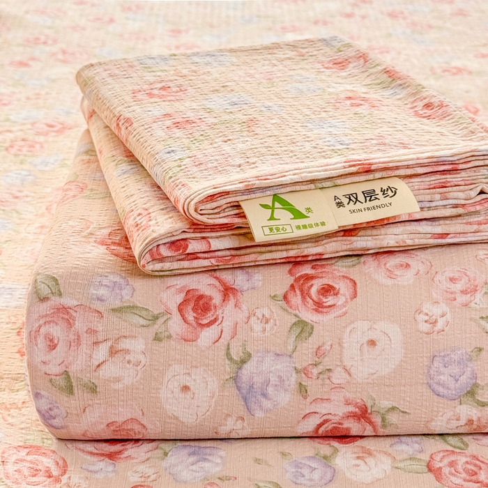 丝芙妮家居 2026春夏新款皱皱棉双层纱泡芙棉床单 床单单件 花簇