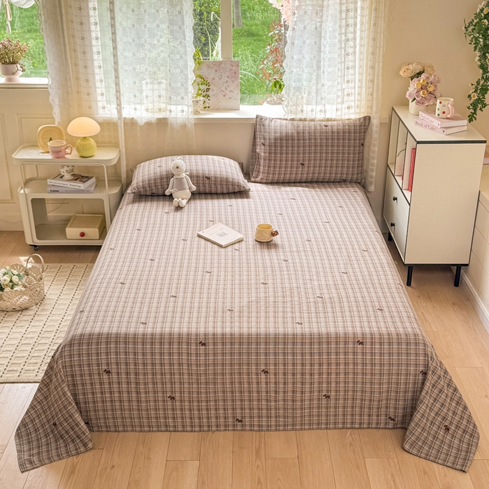 91家纺网 家纺一手货源 找家纺 丝芙妮家居 2026春夏新款皱皱棉双层纱泡芙棉床单 床单单件 顽宠