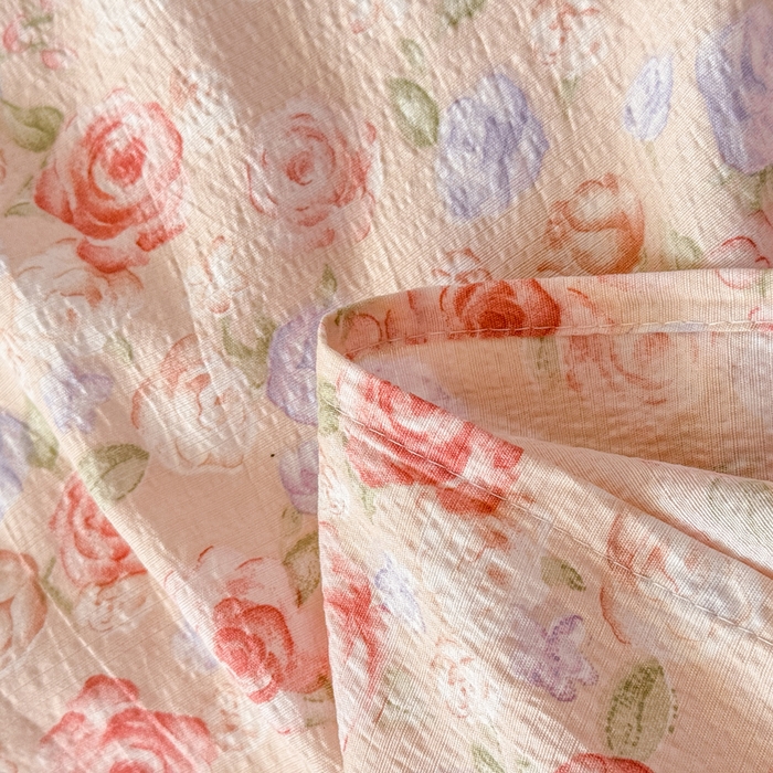 91家纺网 家纺一手货源 找家纺 丝芙妮家居 2026春夏新款皱皱棉双层纱泡芙棉床单 床单单件 花簇