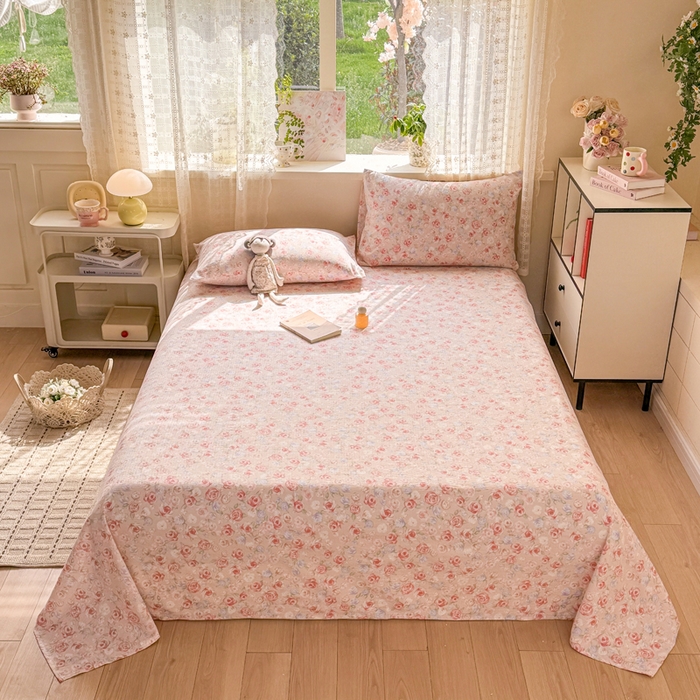 91家纺网 家纺一手货源 找家纺 丝芙妮家居 2026春夏新款皱皱棉双层纱泡芙棉床单 床单单件 花簇