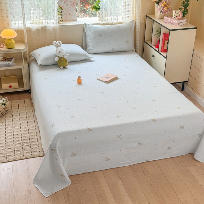 91家纺网 家纺一手货源 找家纺 丝芙妮家居 2026春夏新款皱皱棉双层纱泡芙棉床单 床单单件 云蝶-兰