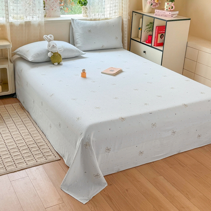 91家纺网 家纺一手货源 找家纺 丝芙妮家居 2026春夏新款皱皱棉双层纱泡芙棉床单 床单单件 云蝶-兰