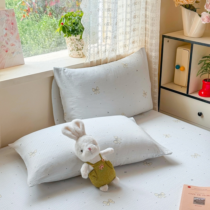 91家纺网 家纺一手货源 找家纺 丝芙妮家居 2026春夏新款皱皱棉双层纱泡芙棉床单 床单单件 云蝶-兰