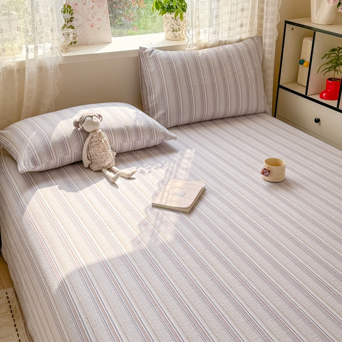 91家纺网 家纺一手货源 找家纺 丝芙妮家居 2026春夏新款皱皱棉双层纱泡芙棉床单 床单单件 晨光-灰