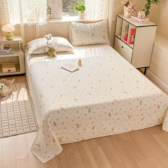 91家纺网 家纺一手货源 找家纺 丝芙妮家居 2026春夏新款皱皱棉双层纱泡芙棉床单 床单单件 牧歌