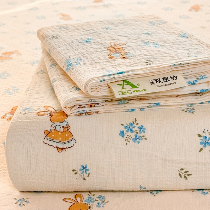 丝芙妮家居 2026春夏新款皱皱棉双层纱泡芙棉床单 床单单件 牧歌