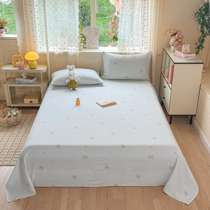 91家纺网 家纺一手货源 找家纺 丝芙妮家居 2026春夏新款皱皱棉双层纱泡芙棉床单 床单单件 云蝶-兰