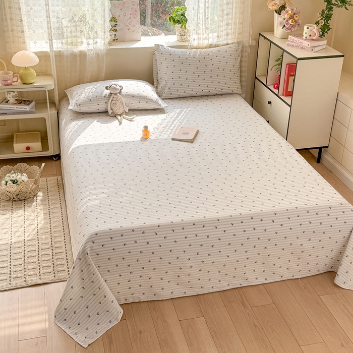 91家纺网 家纺一手货源 找家纺 丝芙妮家居 2026春夏新款皱皱棉双层纱泡芙棉床单 床单单件 知锦