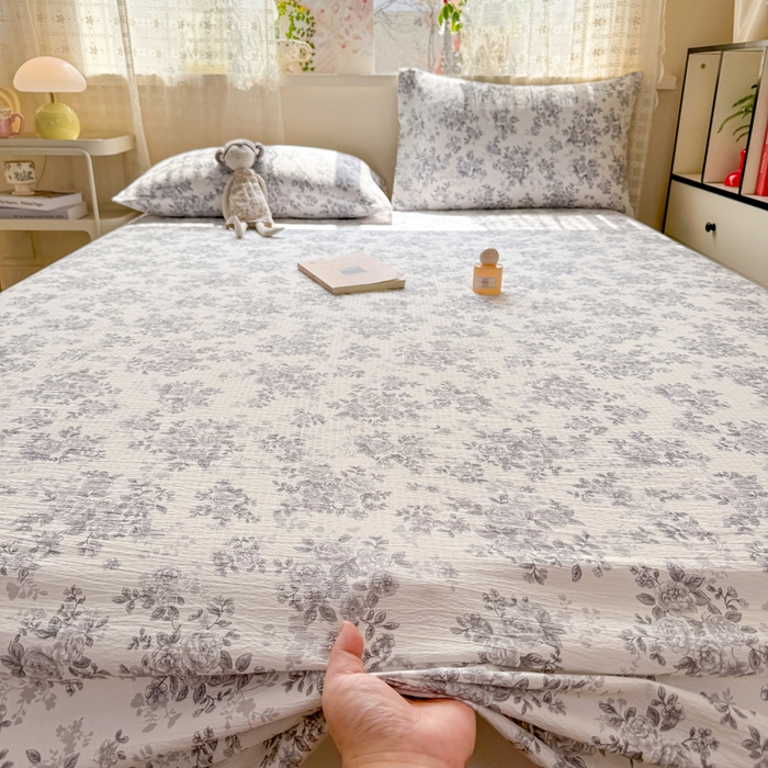 91家纺网 家纺一手货源 找家纺 丝芙妮家居 2026春夏新款皱皱棉双层纱泡芙棉床单 床单单件 雅蔓