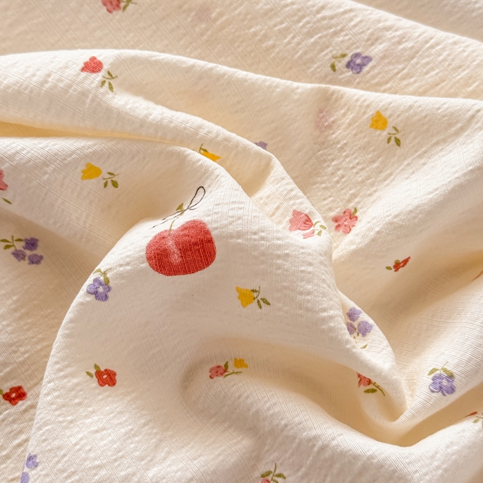 91家纺网 家纺一手货源 找家纺 丝芙妮家居 2026春夏新款皱皱棉双层纱泡芙棉床单 床单单件 樱桃