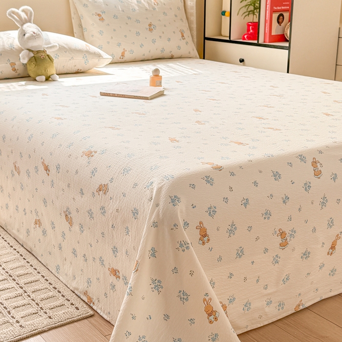 91家纺网 家纺一手货源 找家纺 丝芙妮家居 2026春夏新款皱皱棉双层纱泡芙棉床单 床单单件 牧歌