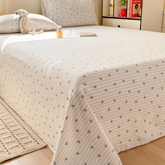 91家纺网 家纺一手货源 找家纺 丝芙妮家居 2026春夏新款皱皱棉双层纱泡芙棉床单 床单单件 知锦