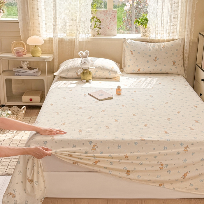 91家纺网 家纺一手货源 找家纺 丝芙妮家居 2026春夏新款皱皱棉双层纱泡芙棉床单 床单单件 牧歌