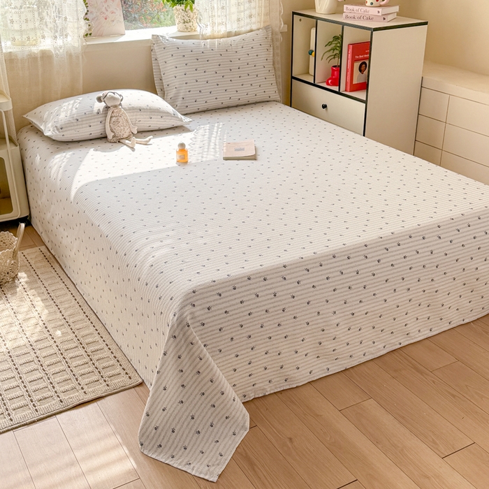 91家纺网 家纺一手货源 找家纺 丝芙妮家居 2026春夏新款皱皱棉双层纱泡芙棉床单 床单单件 知锦