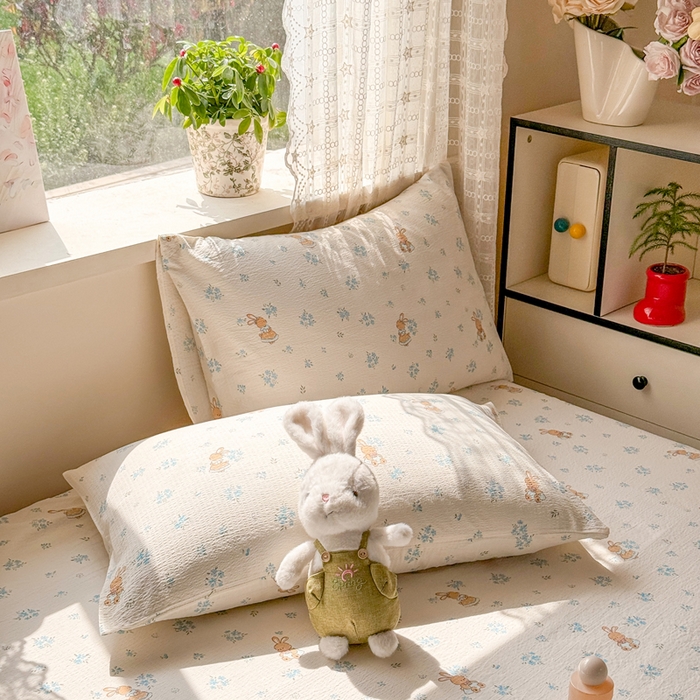 91家纺网 家纺一手货源 找家纺 丝芙妮家居 2026春夏新款皱皱棉双层纱泡芙棉床单 床单单件 牧歌