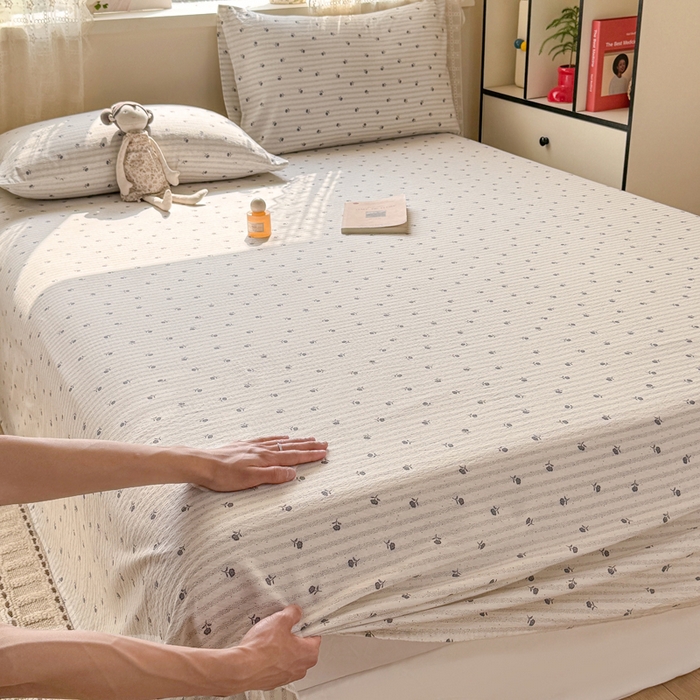 91家纺网 家纺一手货源 找家纺 丝芙妮家居 2026春夏新款皱皱棉双层纱泡芙棉床单 床单单件 知锦