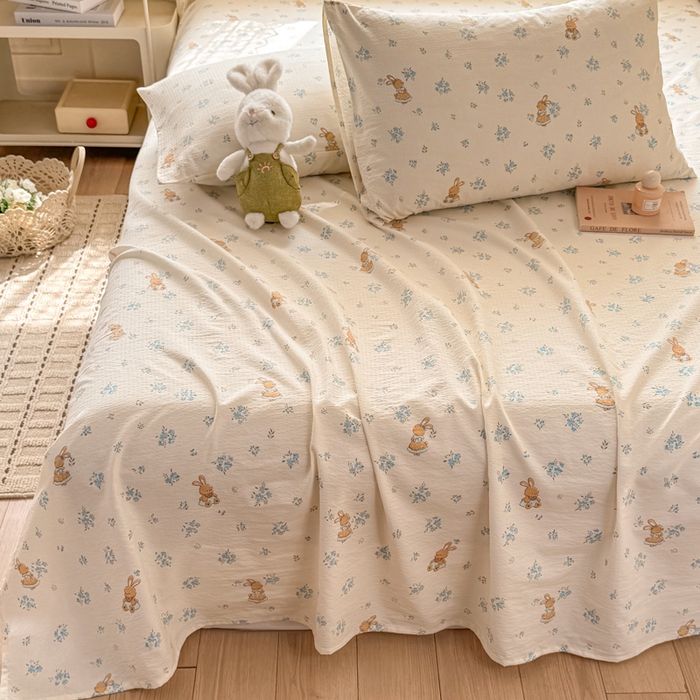 91家纺网 家纺一手货源 找家纺 丝芙妮家居 2026春夏新款皱皱棉双层纱泡芙棉床单 床单单件 牧歌