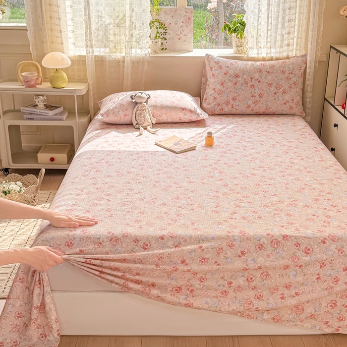 91家纺网 家纺一手货源 找家纺 丝芙妮家居 2026春夏新款皱皱棉双层纱泡芙棉床单 床单单件 花簇