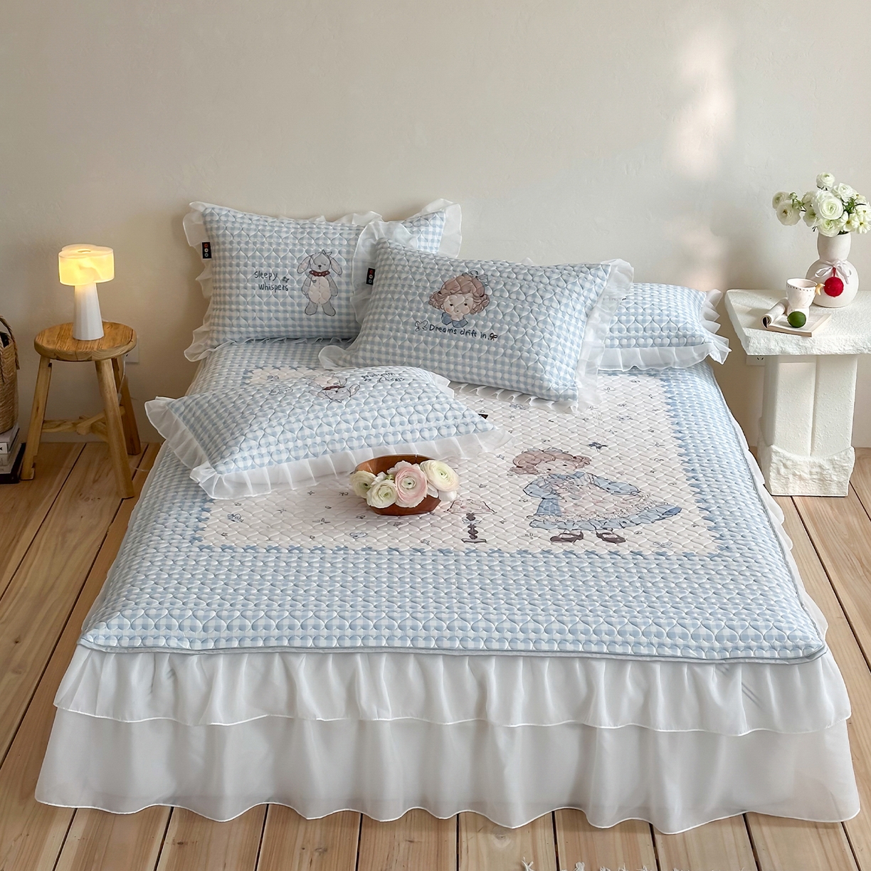 RYB红黄兰 2026新款ins床裙款大版冰皮凉感水洗乳胶加厚6mm凉席席子三件套 海盐玛奇