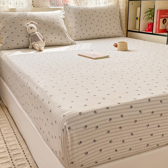 91家纺网 家纺一手货源 找家纺 丝芙妮家居 2026春夏新款皱皱棉双层纱泡芙棉床笠 床笠单件 知锦