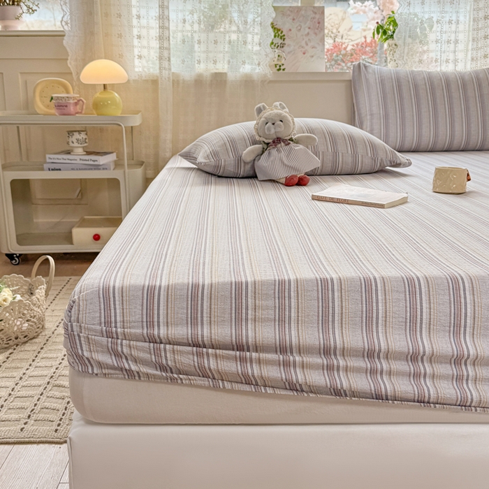 91家纺网 家纺一手货源 找家纺 丝芙妮家居 2026春夏新款皱皱棉双层纱泡芙棉床笠 床笠单件 晨光-灰